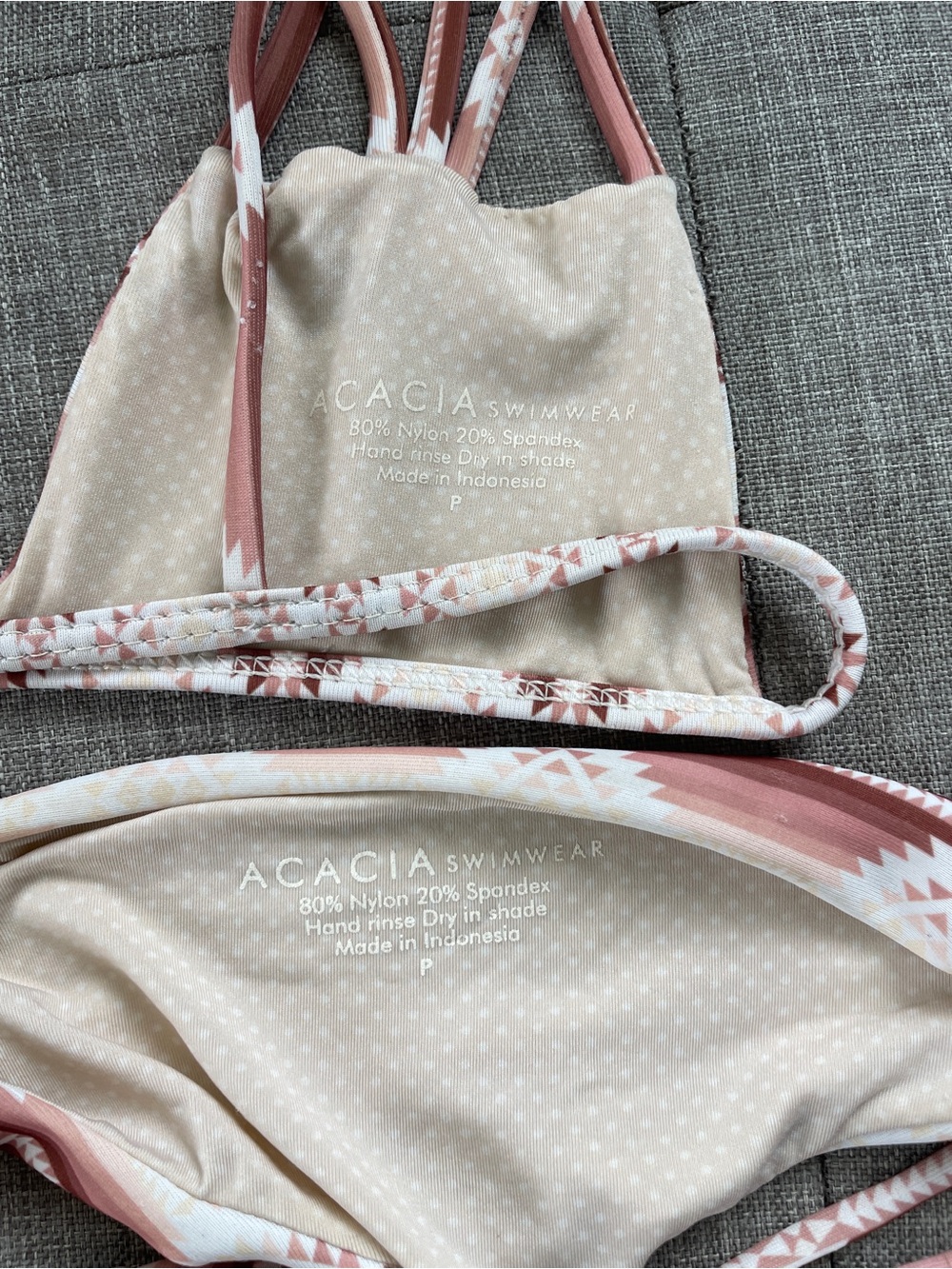 Acacia Swim Pink Aztec Striped Bikini Top Bottom Set XS Brazilian - Picture 4 of 8